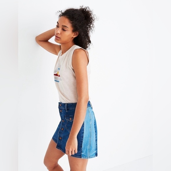 Madewell Stretch Denim Straight Mini Skirt: Pieced Edition, Size 27 - Picture 1 of 8